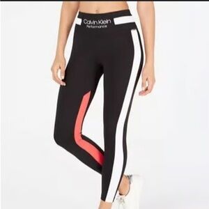 CALVIN KLEIN PERFORMANCE Colorblock Black Leggings with Red and White Stripes